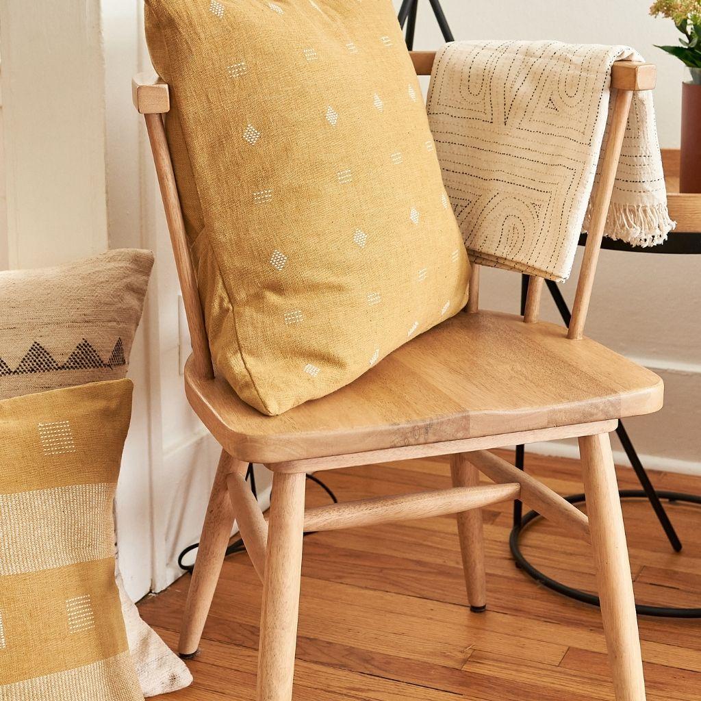 Nira Ochre Organic Cotton Handloom Pillow in Minimal Geometric Patterns For Sale 1