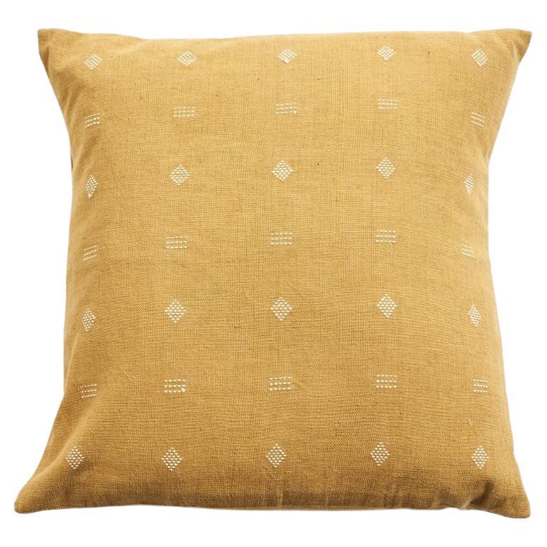 Nira Ochre Organic Cotton Handloom Pillow in Minimal Geometric Patterns For Sale