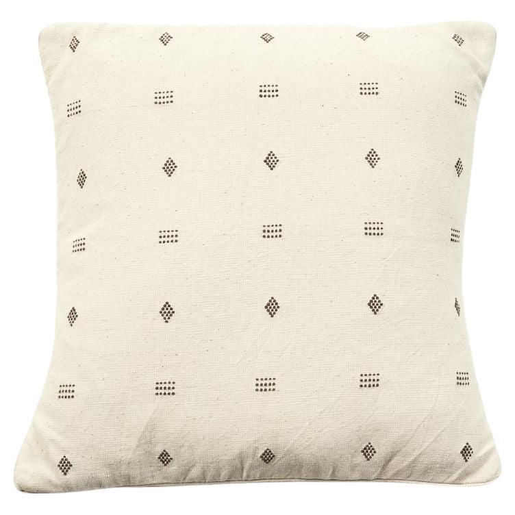 Nira White Organic Cotton Handloom Pillow in Geometric Repeat Patterns