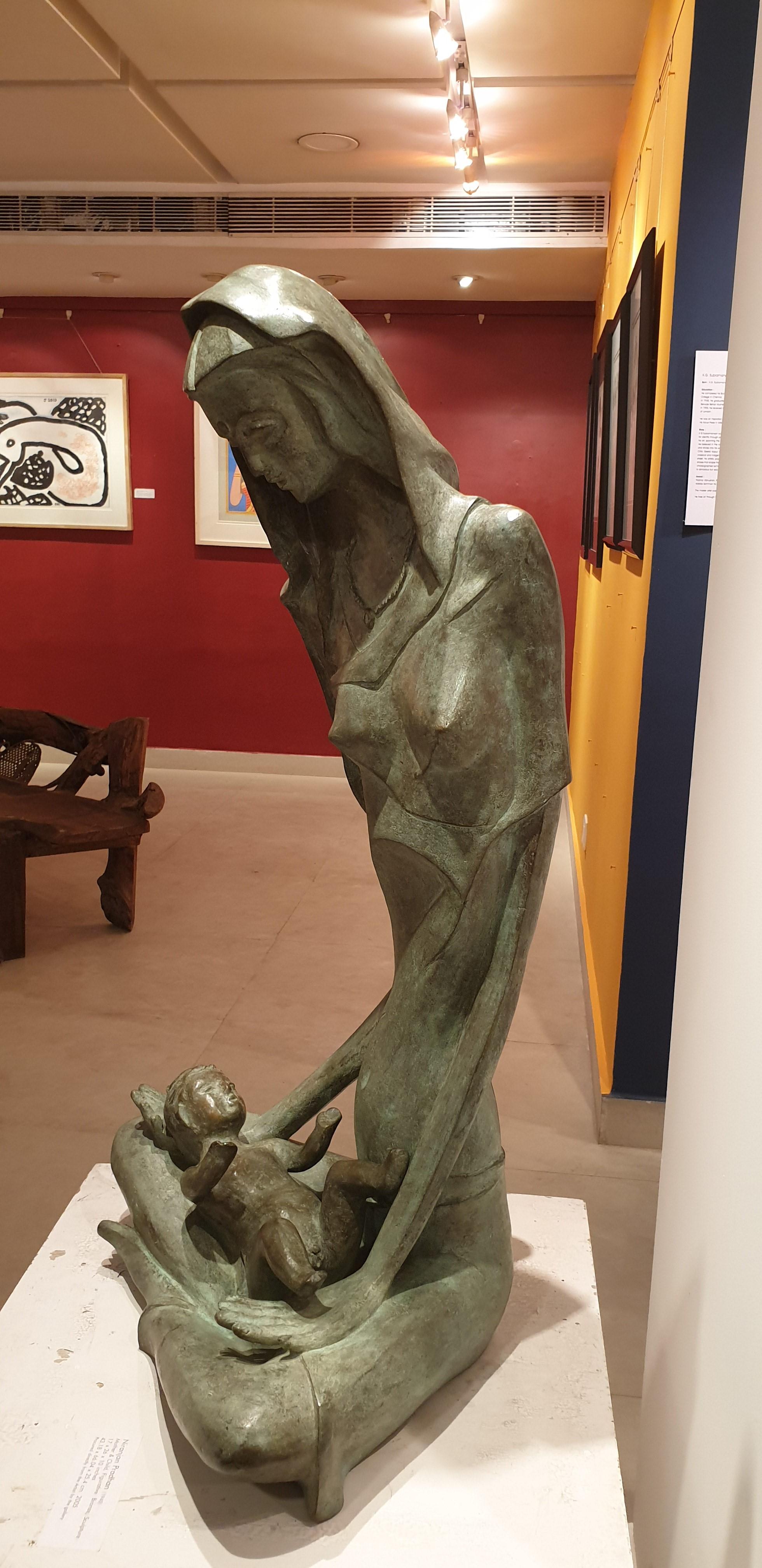  Mother & Child, Bronze, Green-Brown patina; famous Indian artist 