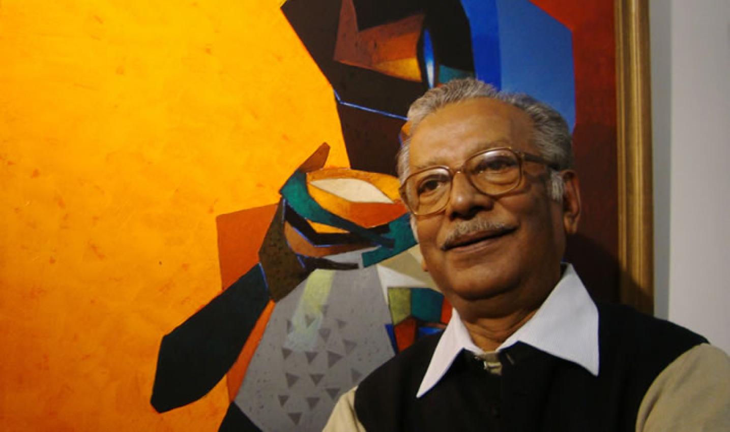 Eternal Quest, Indian Artist (Delhi), Aesthetic Expressions, Geometric Objects - Cubist Painting by Niren Sen Gupta