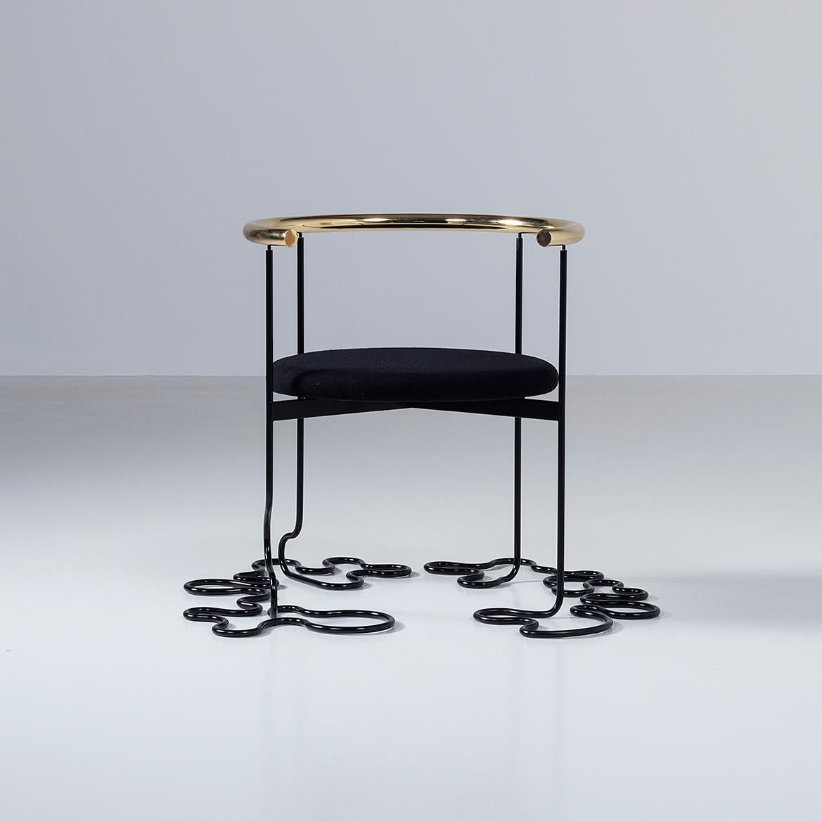 The Nirvana Chair was designed in 1981 by Shigeru Uchida.

Its extraordinary shape was the upmost striking one's that the Black Pipe Chairs series have reached while evolving and being transformed by the momentum of the 1980s. 

Dimensions: W84 D70