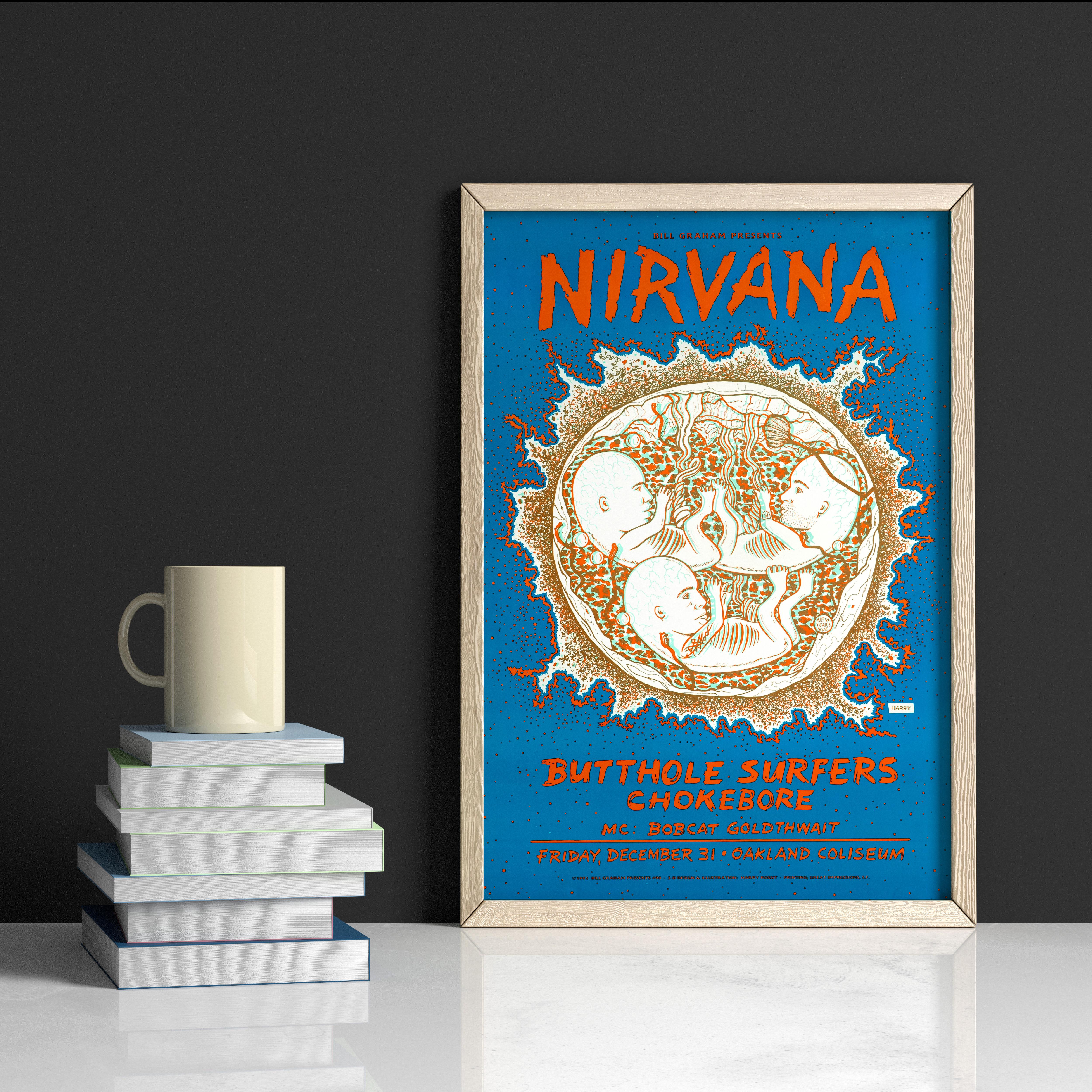 Nirvana Original Konzertplakat für das Oakland Coliseum, Kalifornien, 1993 (Postmoderne) im Angebot