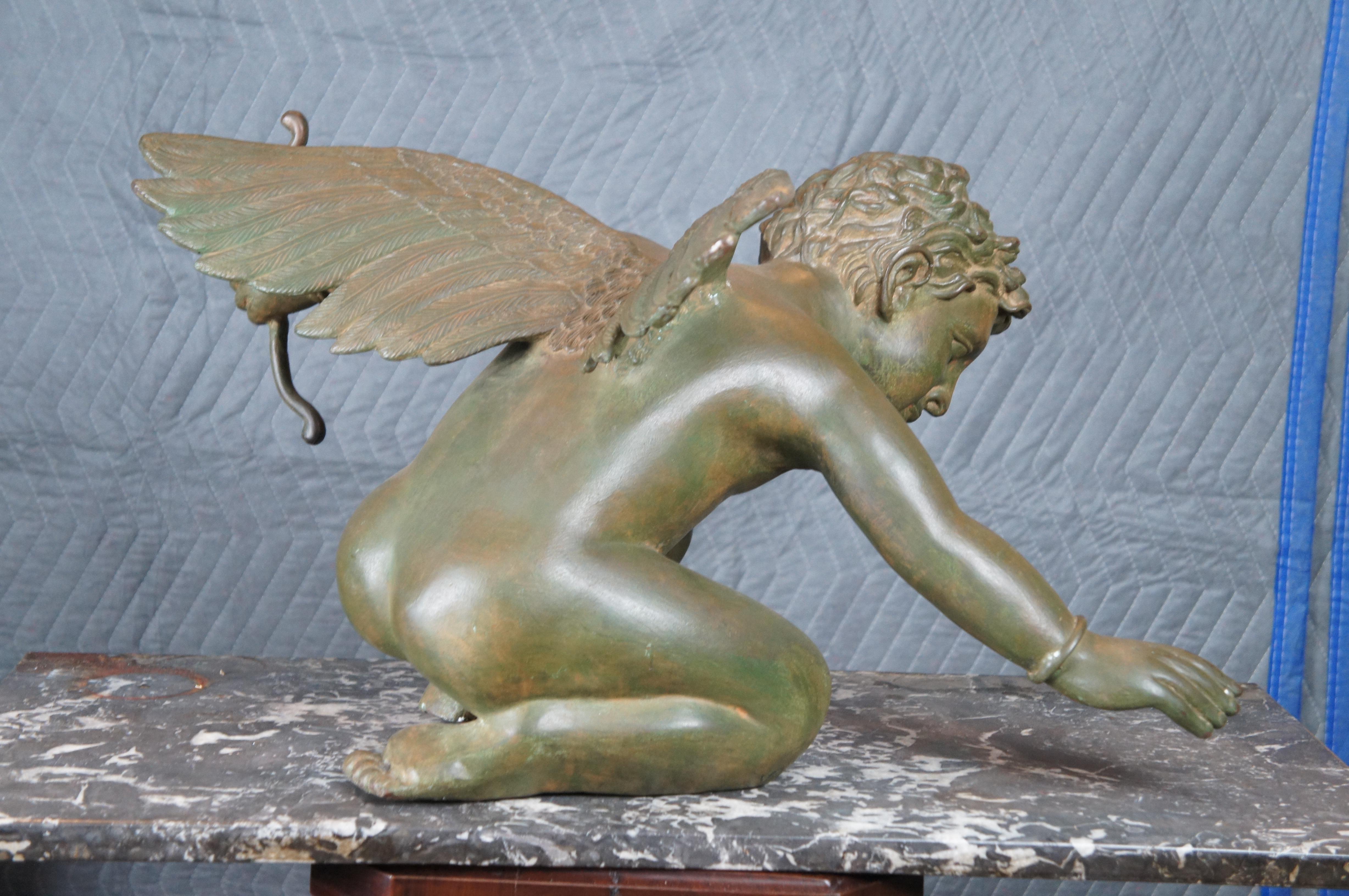 Nishan Toor Large Verdigris Bronze Winged Nude Cherub Putti Sculpture Statue 28