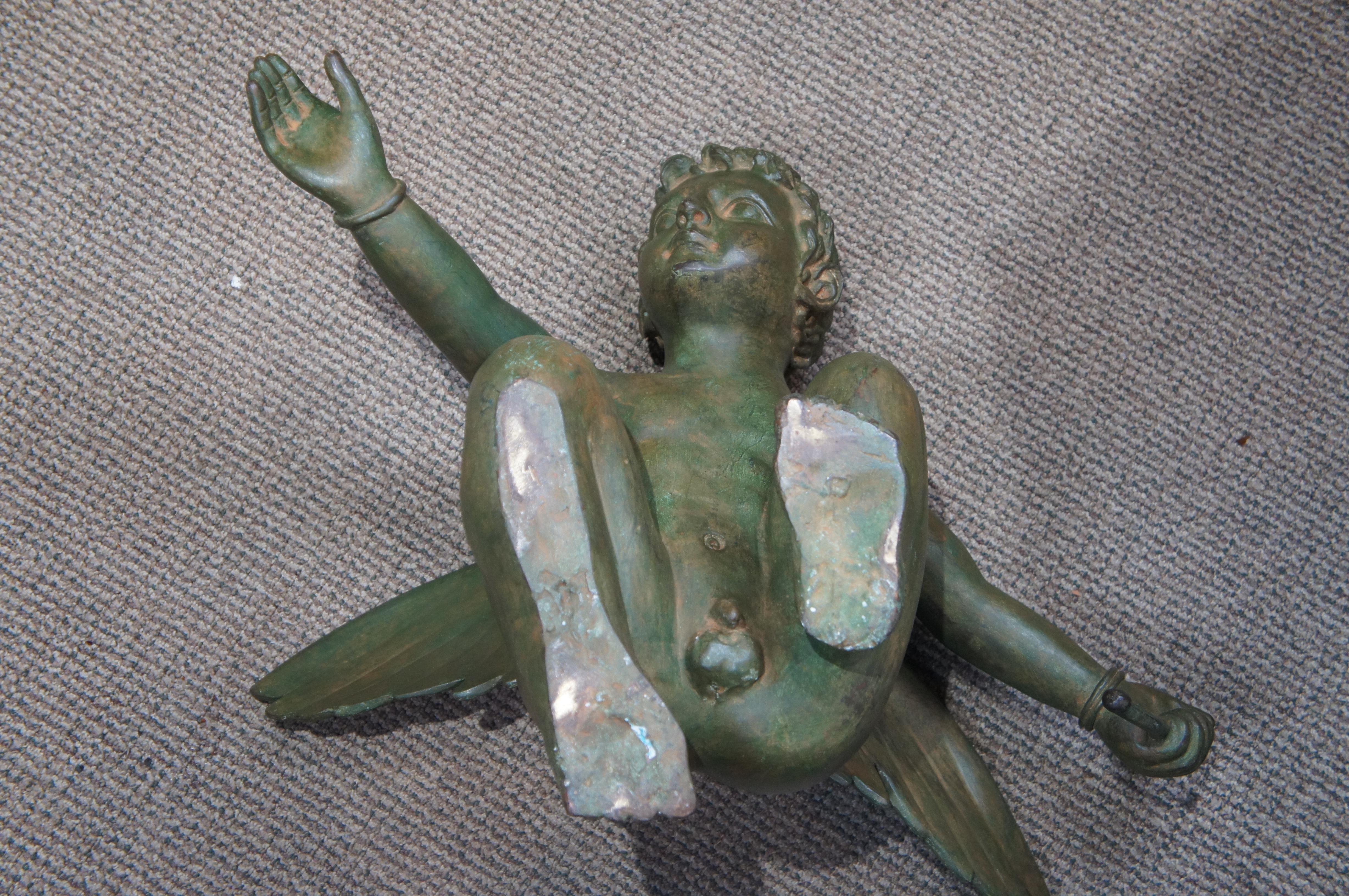 Nishan Toor Large Verdigris Bronze Winged Nude Cherub Putti Sculpture Statue 28