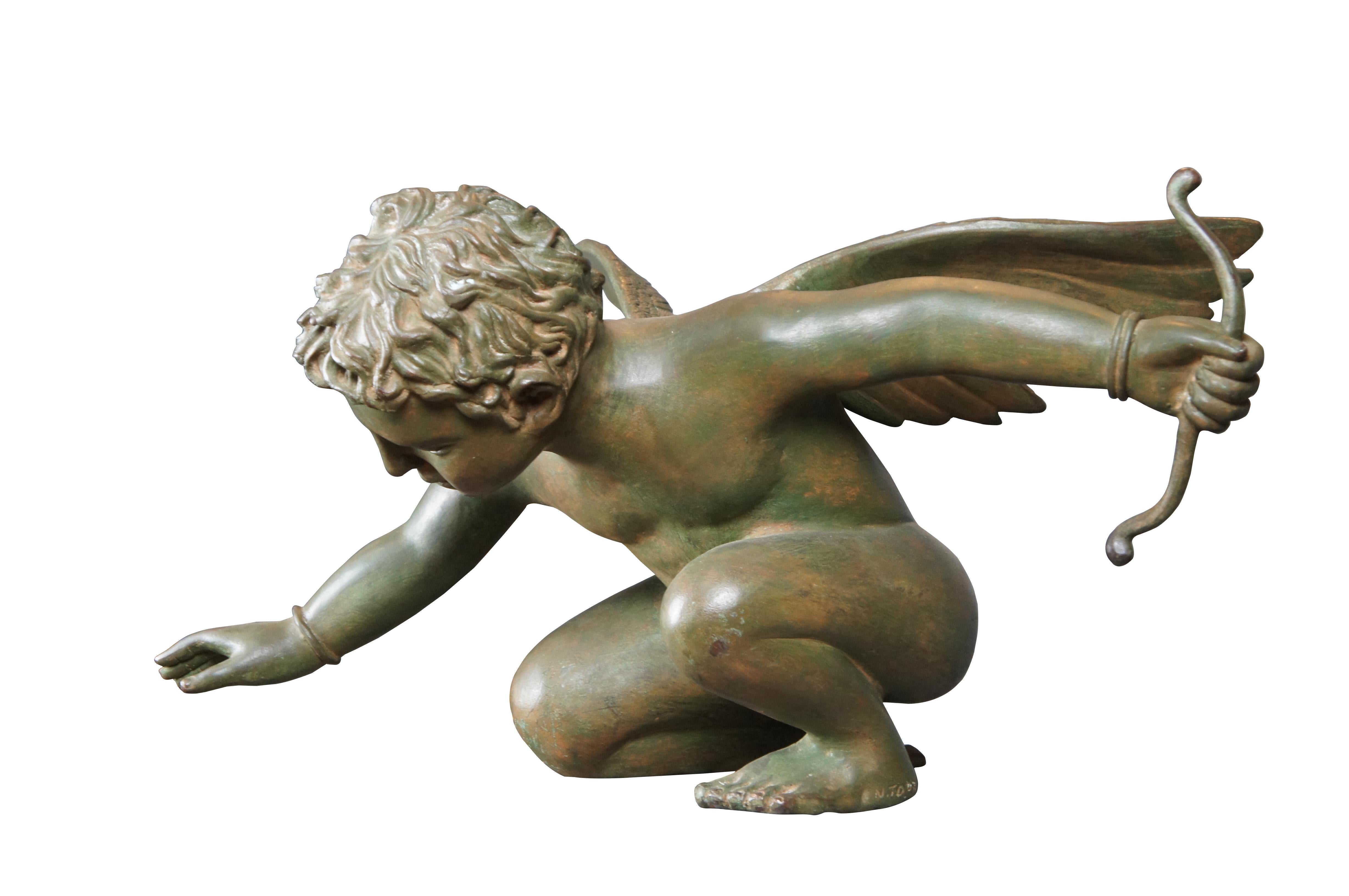 An exceptional bronze by listed artist Nishan Toor

Features a winged cherub / putti in the kneeling position with an outstretched arm and bow. Signed along the side of the left foot. The bronze has a beautiful verdigris patina.

Nishan Toor (1888 -
