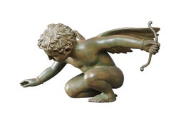 Nishan Toor Large Verdigris Bronze Winged Nude Cherub Putti Sculpture Statue 28"