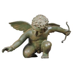 Vintage Nishan Toor Large Verdigris Bronze Winged Nude Cherub Putti Sculpture Statue 28"