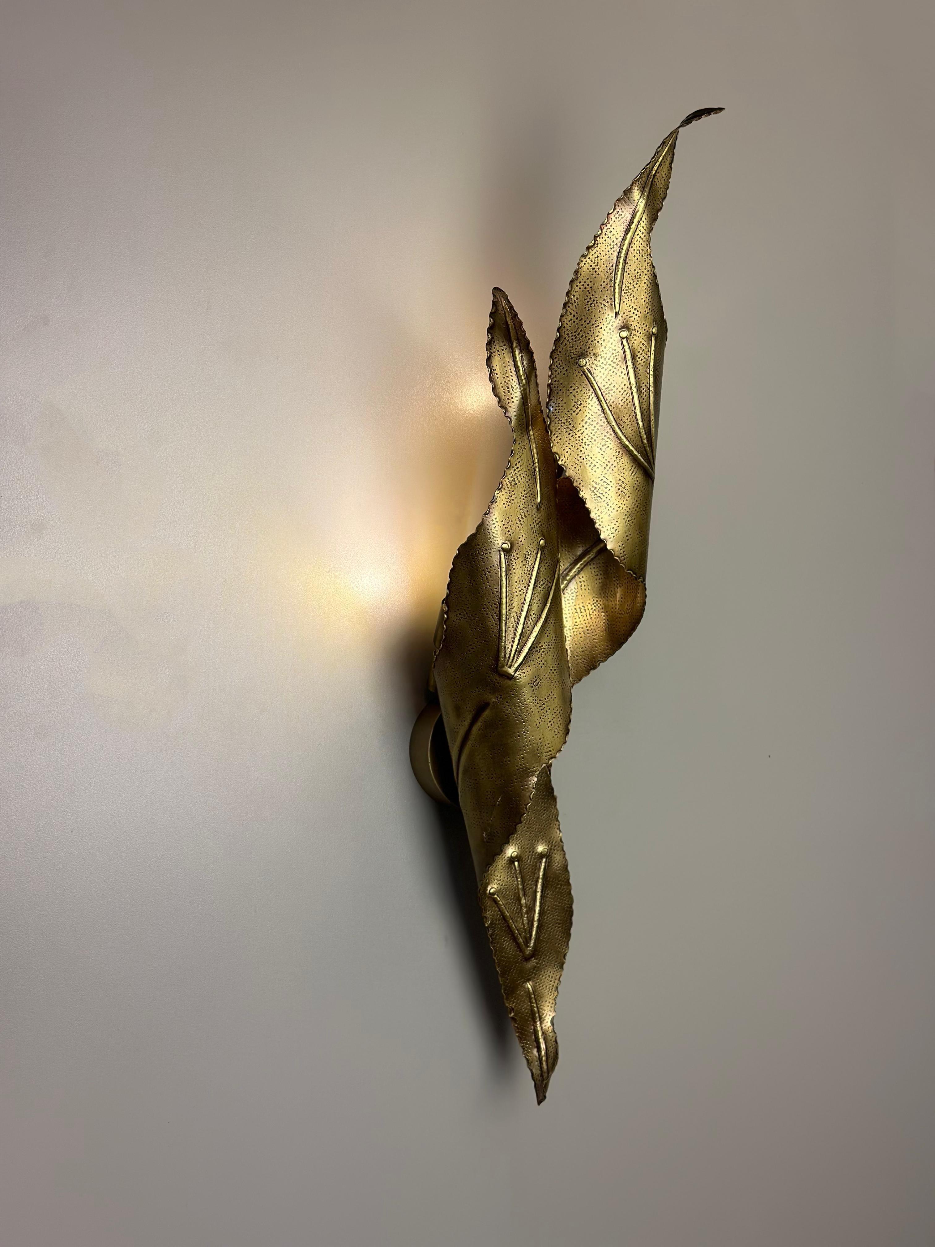 Contemporary Nisia Hammered Brass Wall Sconce For Sale