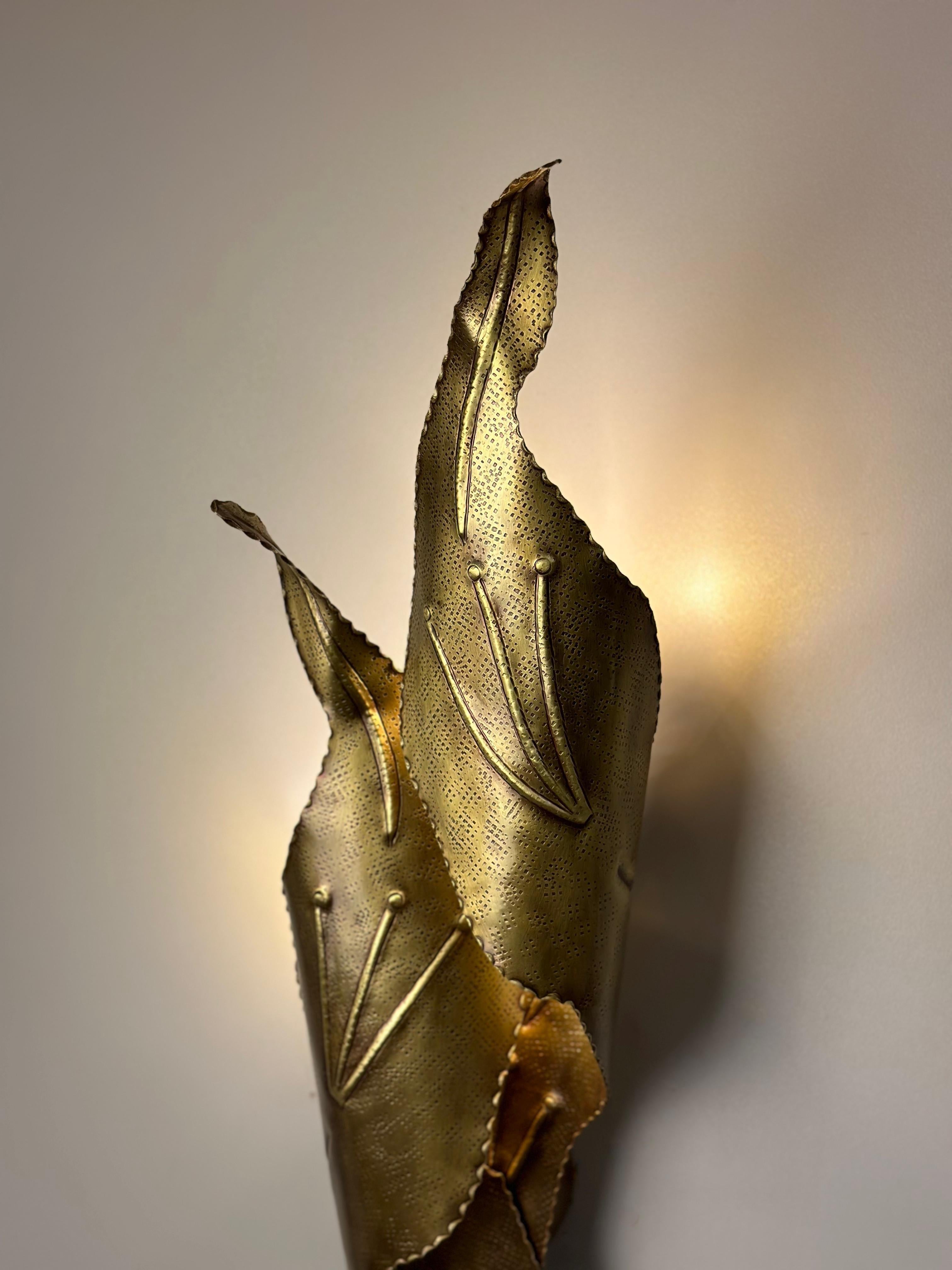Nisia Hammered Brass Wall Sconce For Sale 2