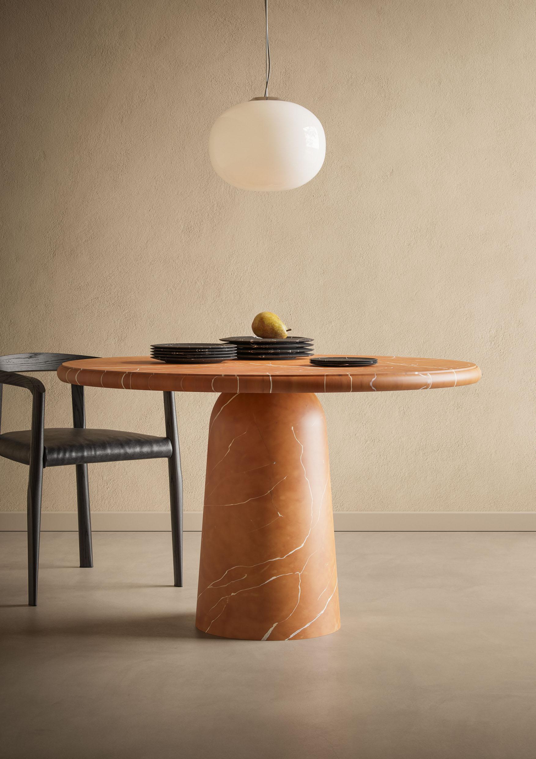 Travertine Nissa Travertino Stone Contemporary Round Dining Table by Ivan Colominas For Sale