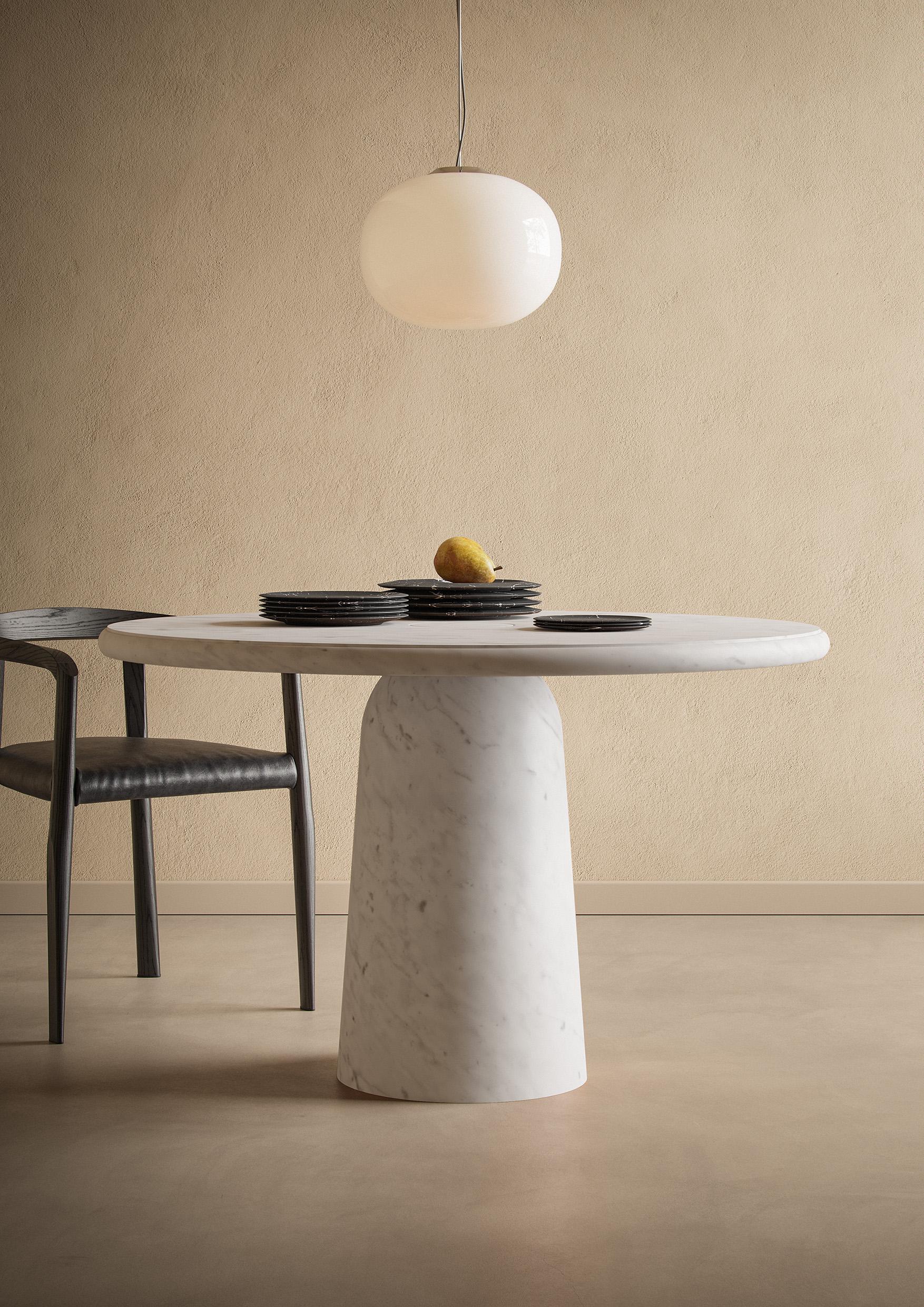 Nissa Travertino Stone Contemporary Round Dining Table by Ivan Colominas For Sale 1