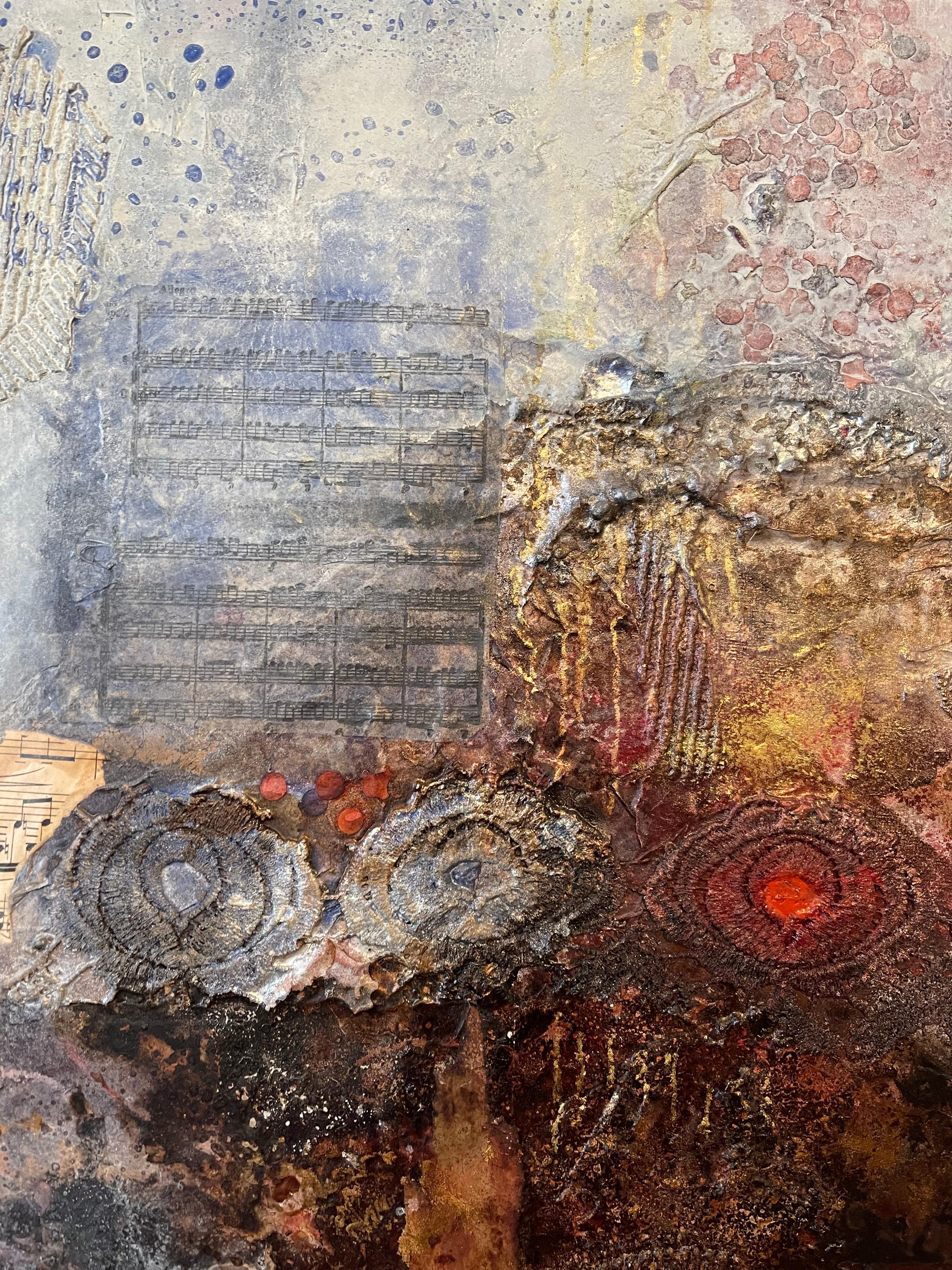 Composition abstraite de collages français - Peinture en dentelle et notes de musique - Contemporain Painting par Nissan Engel