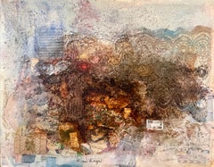 Composition abstraite de collages français - Peinture en dentelle et notes de musique