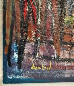 Mod French Oil Painting Semi Abstract Colorful Composition Israeli Nissan Engel