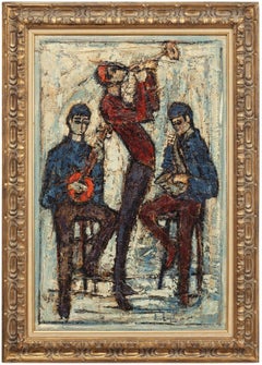 THREE MUSICIANS Large Oil Painting French Israeli Artist