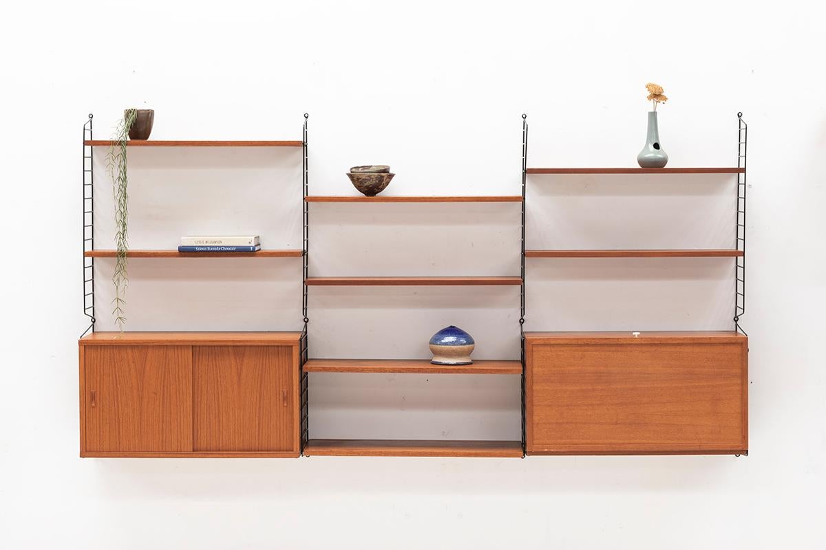 Mid-Century Modern Nisse Strinning Wall Unit with Vinyl Compartment for String, Sweden 1960s