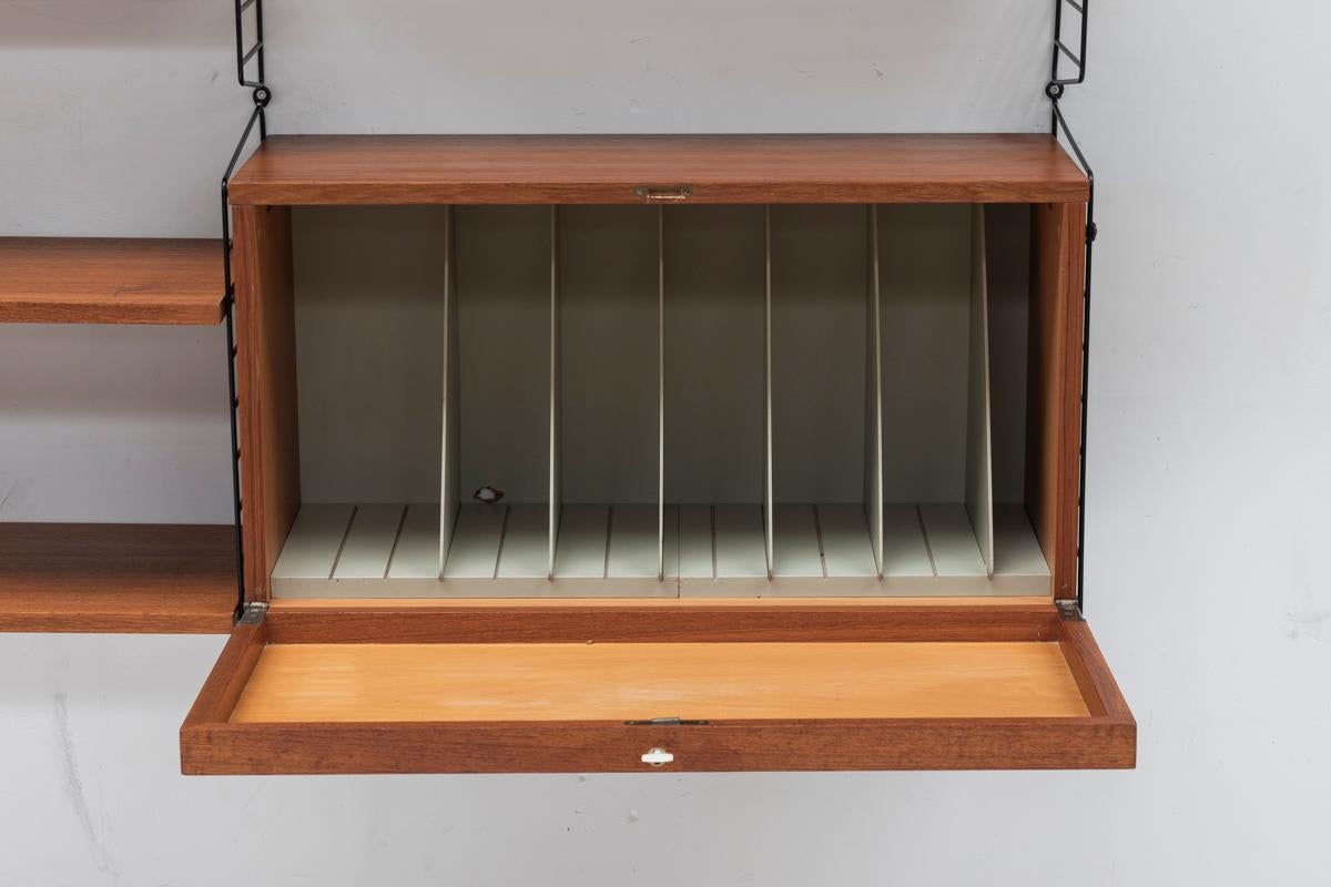 Mid-20th Century Nisse Strinning Wall Unit with Vinyl Compartment for String, Sweden 1960s