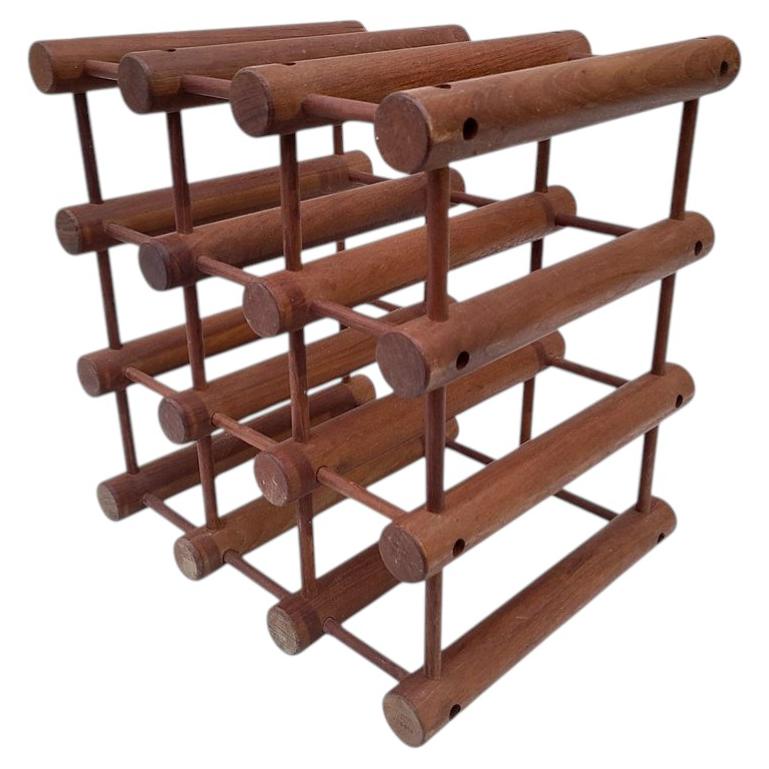 Nissen Langaa Danish Modern Midcentury Teak Nine Bottle Wine Rack or Holder