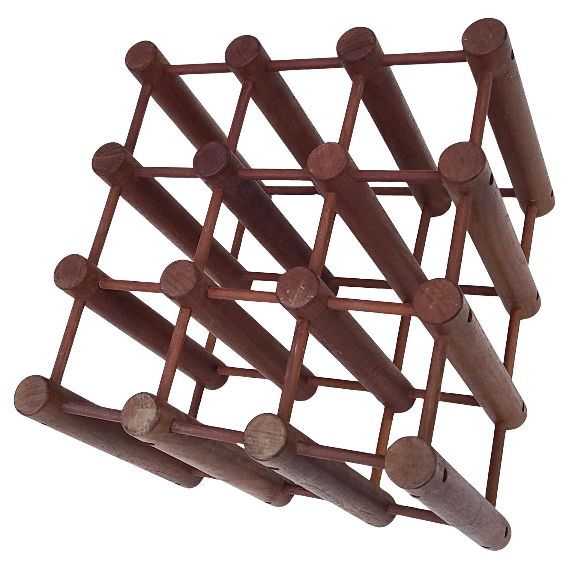 Solid teak 12 bottle wine rack by Richard Nissen for Nissen Langaa, Denmark circa 1975. 