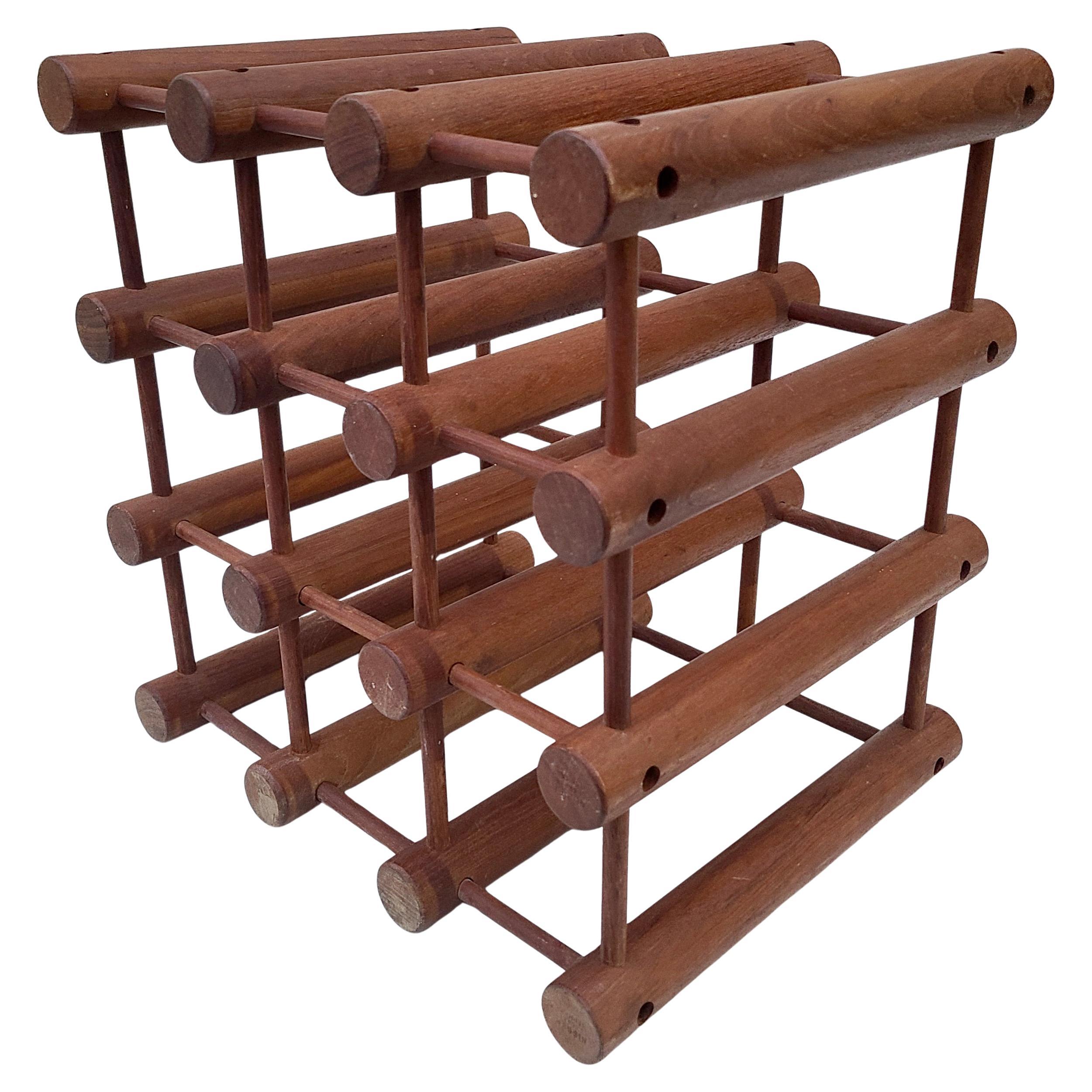 Late 20th Century Nissen Langaa Danish Modern Midcentury Teak Twelve Bottle Wine Rack or Holder For Sale