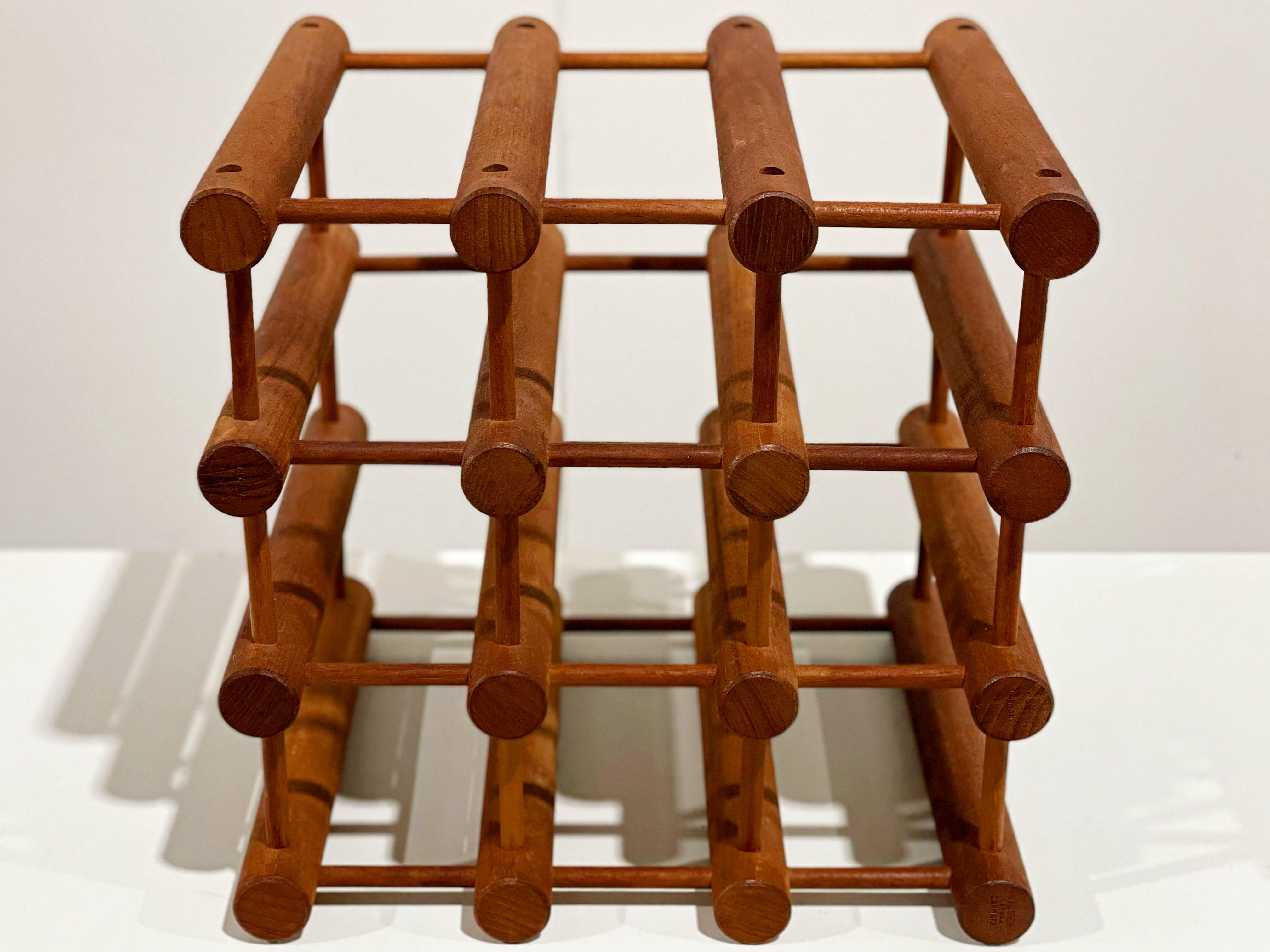 Nissen Langaa Danish Modern Midcentury Teak Twelve Bottle Wine Rack or Holder In Good Condition In Decatur, GA