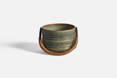 Nissen, Vase, Stoneware, Rattan, Brass, Denmark, 1950s