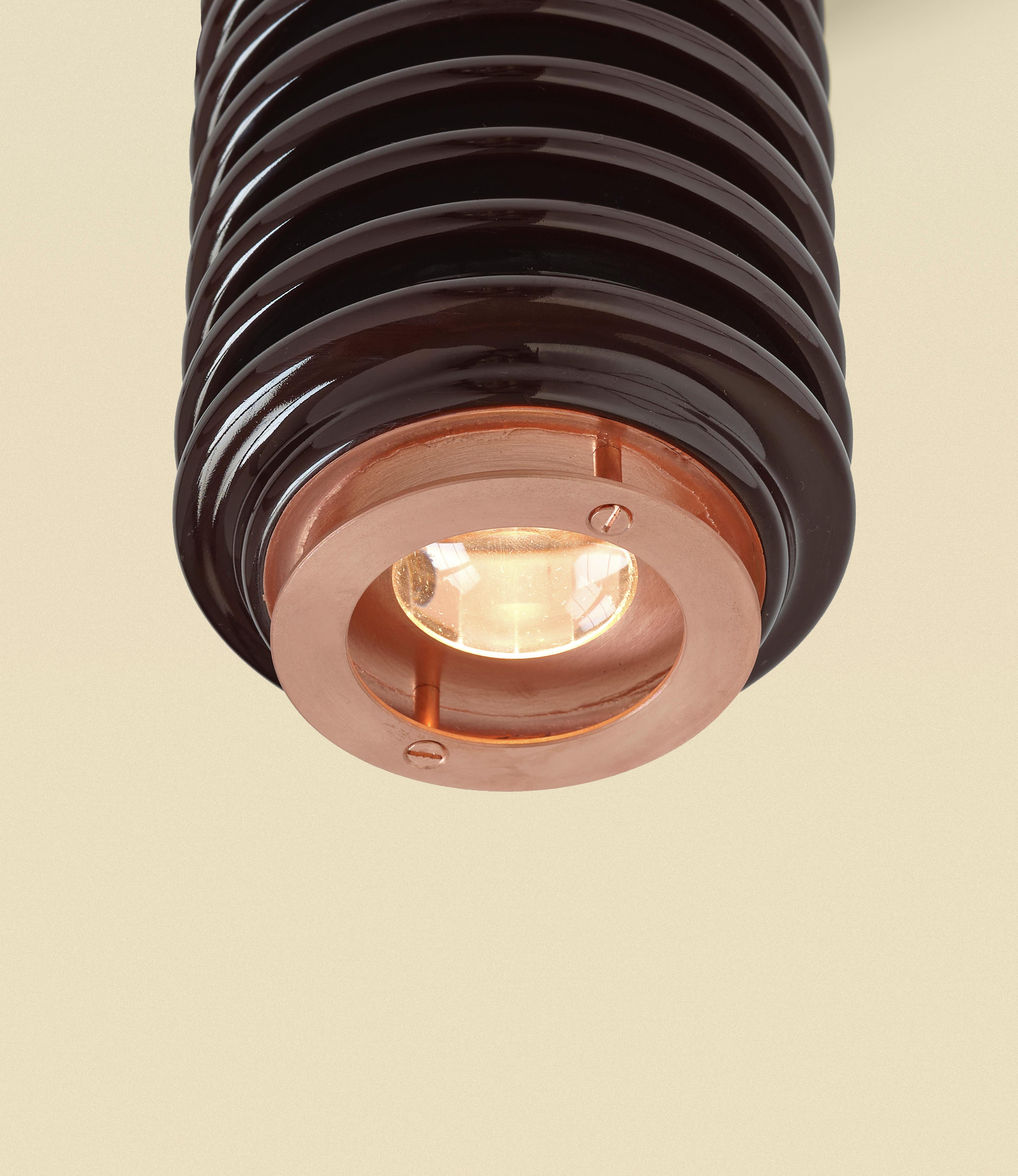 Italian Nita Contemporary Brown Ceramic & Brushed Copper, 2 Part Modular Ceiling Light For Sale