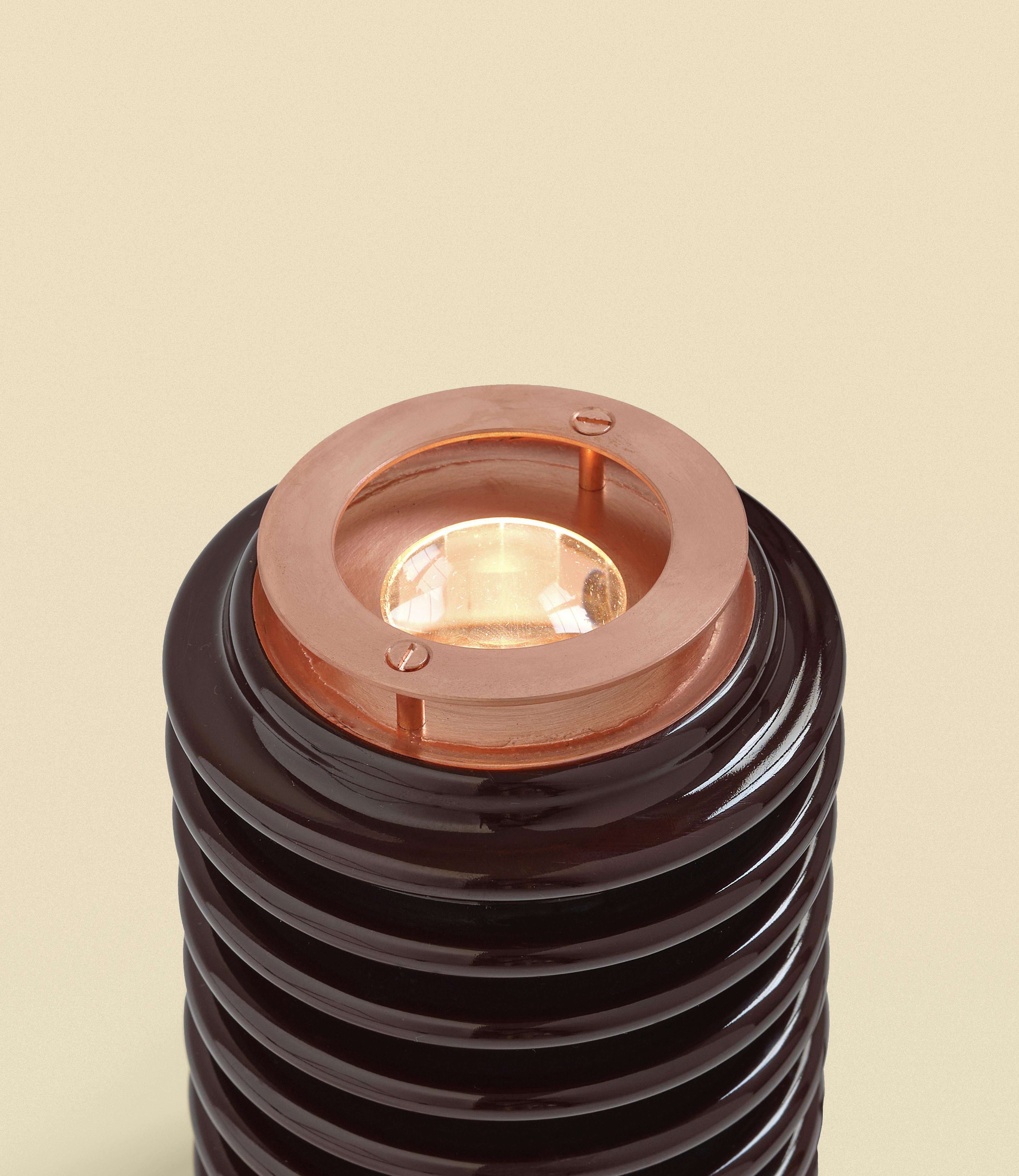 Modern NITA Contemporary Brown Enameled Ceramic & Brushed Copper Floor Lamp For Sale
