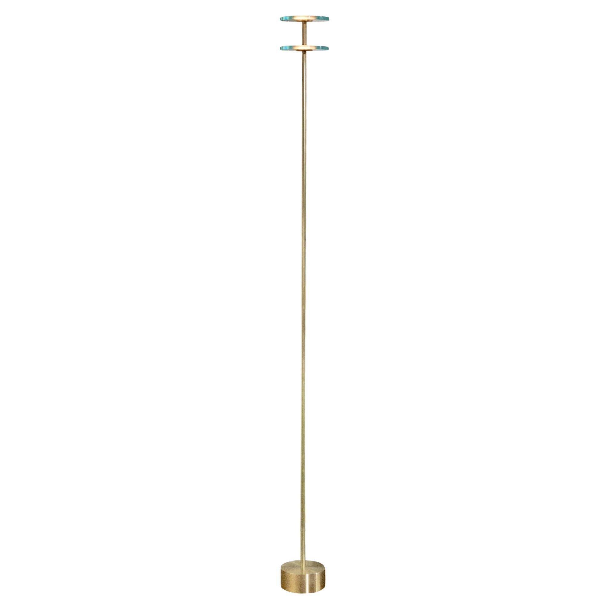 NITA Contemporary Satin Brass & Glass Circular Floor Lamp For Sale