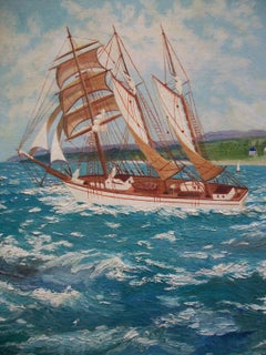 NITA SLATER - "Running Sea" - Folk Art Oil on Panel - Framed - Canada - C. 1954