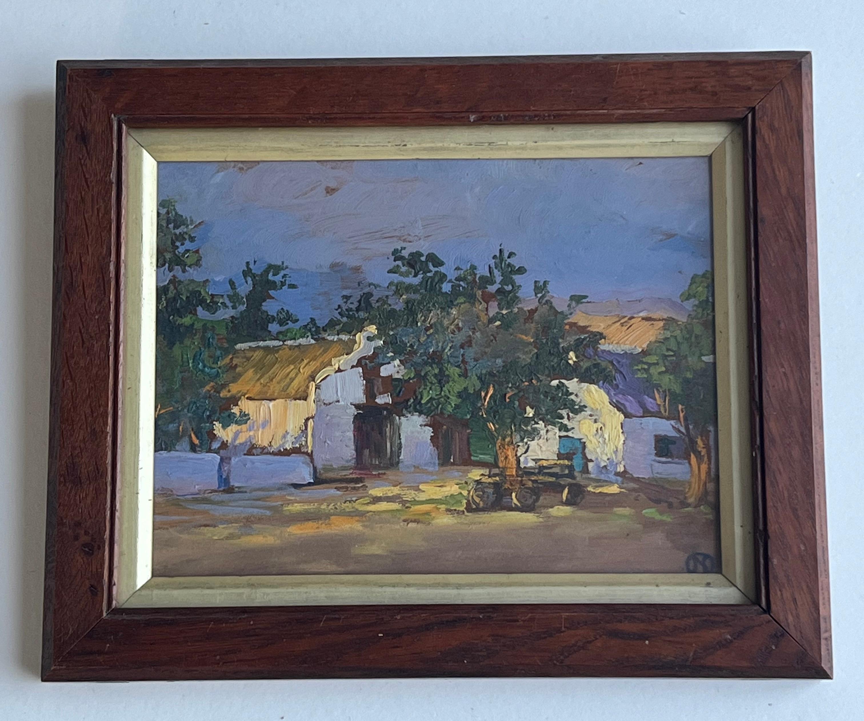 Un precioso y animado boceto de una granja del Cabo a la luz del sol, obra de este artista de gran colección, cuyas obras no suelen salir al mercado.

Nita Spilhaus (1878-1967)
Una granja del Cabo, Sudáfrica
Firmado con monograma
Óleo sobre tabla
7½