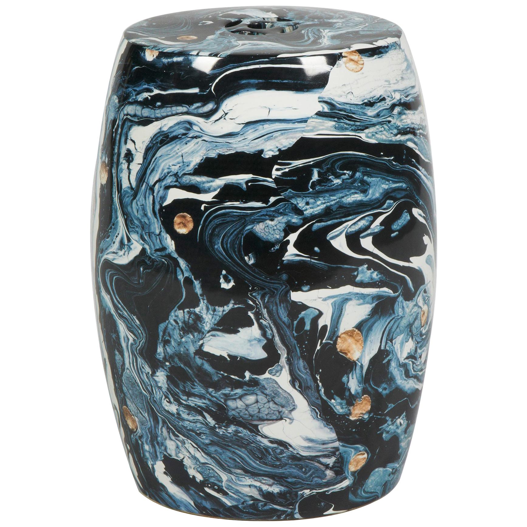 Nitin Porcelain Garden Stool with Marble Pattern by CuratedKravet