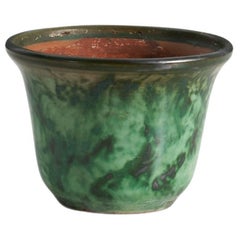 Nittsj, jardinière, faïence émaillée verte, Suède, années 1940