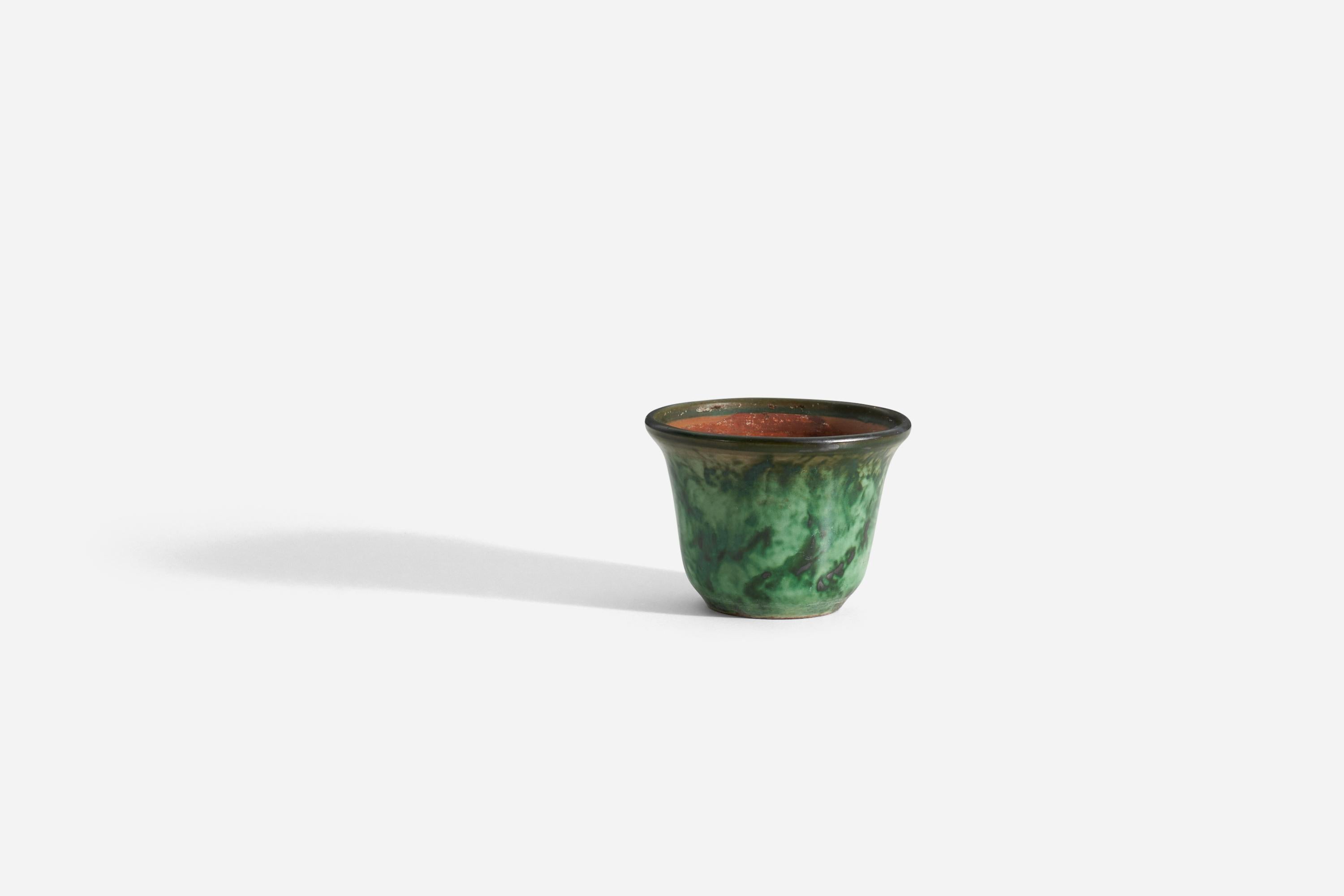 Swedish Nittsjö, Planter, Green Glazed Earthenware, Sweden, 1940s For Sale