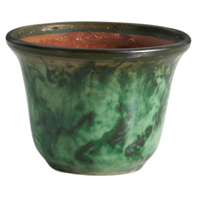 Nittsjö, Planter, Green Glazed Earthenware, Sweden, 1940s For Sale