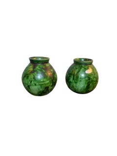 Set of Three Green Glazed Vases by Erik Mornils for Nittsjö, Sweden, 1930s