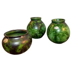 Set of Three Green Glazed Vases by Erik Mornils for Nittsjö, Sweden, 1930s