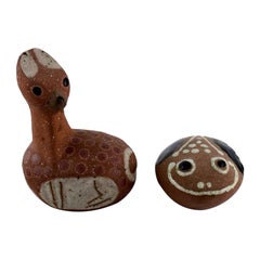 Nittsjö, Sweden, Two Figures in Glazed Stoneware, Fallow Deer and Toad