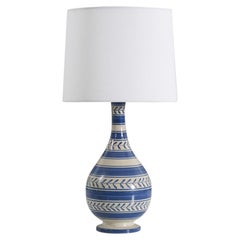 Vintage Nittsjö, Table Lamp, Blue and White-Glazed Ceramic, Sweden, 1940s