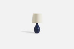 Nittsjö, Table Lamp, Blue-Glazed Earthenware, Sweden, 1940s
