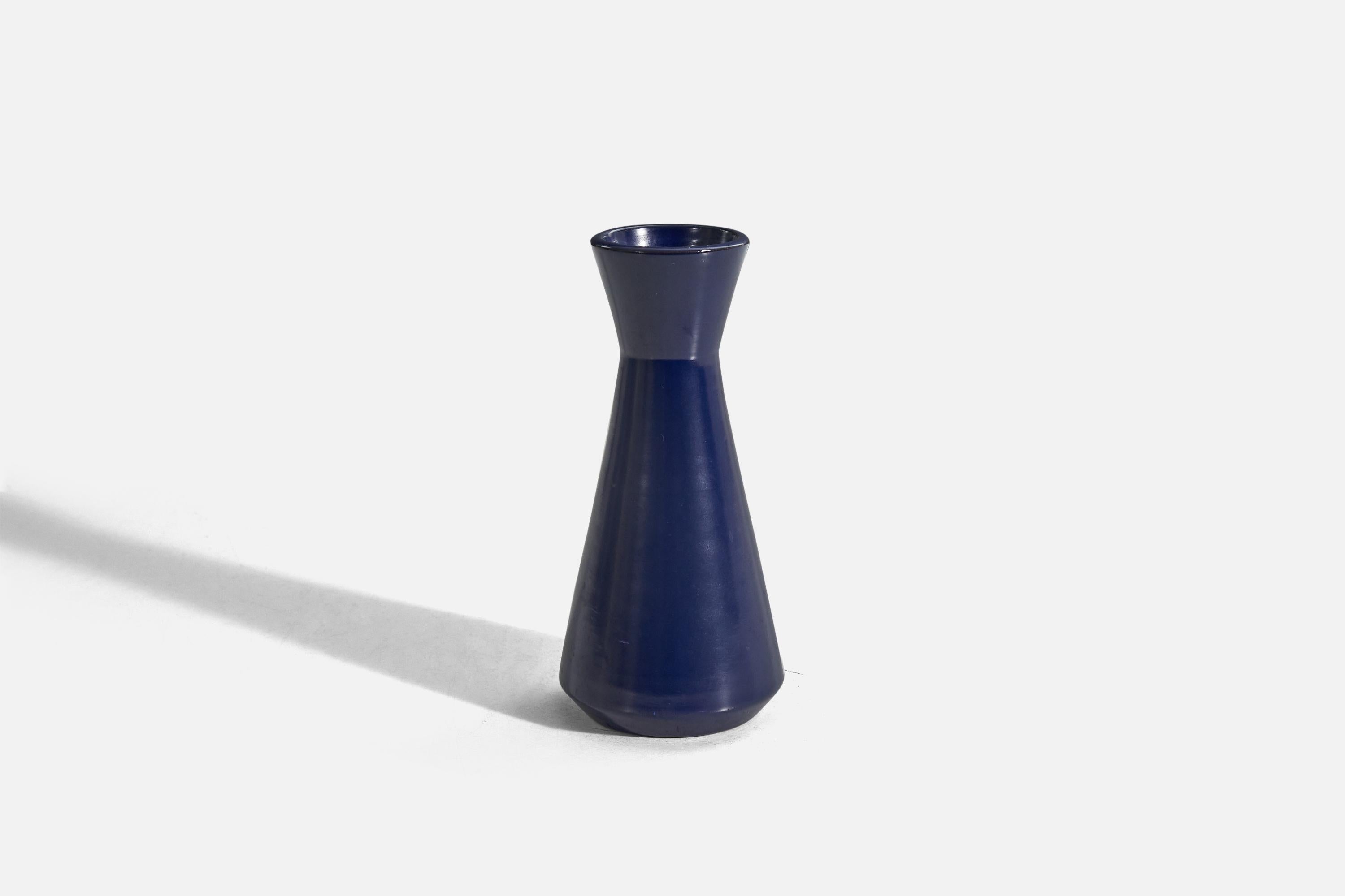 A blue-glazed earthenware vase designed and produced by Nittsjö, Sweden, 1940s.
  