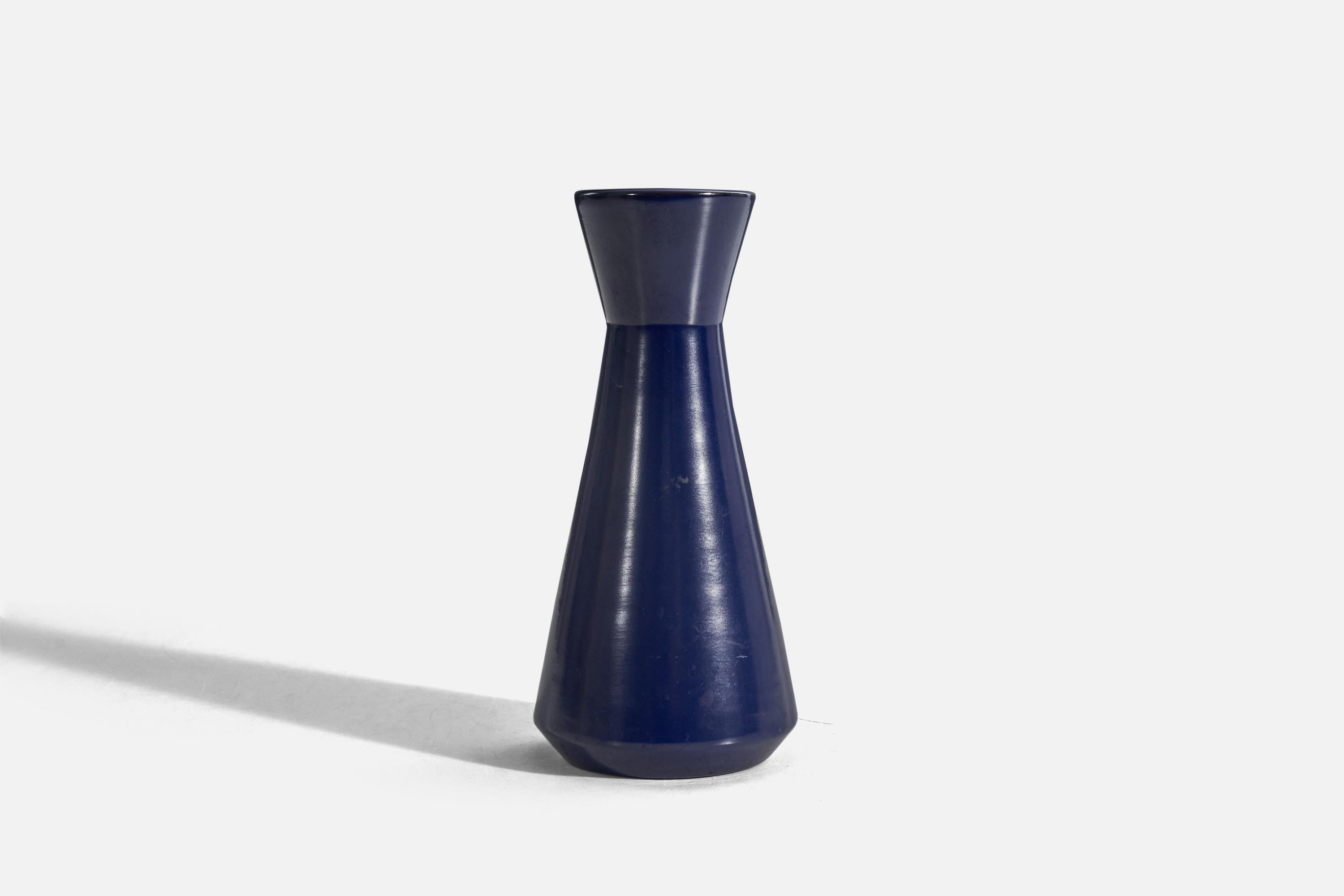 Scandinavian Modern Nittsjö, Vase, Blue-Glazed Earthenware, Sweden, 1940s For Sale