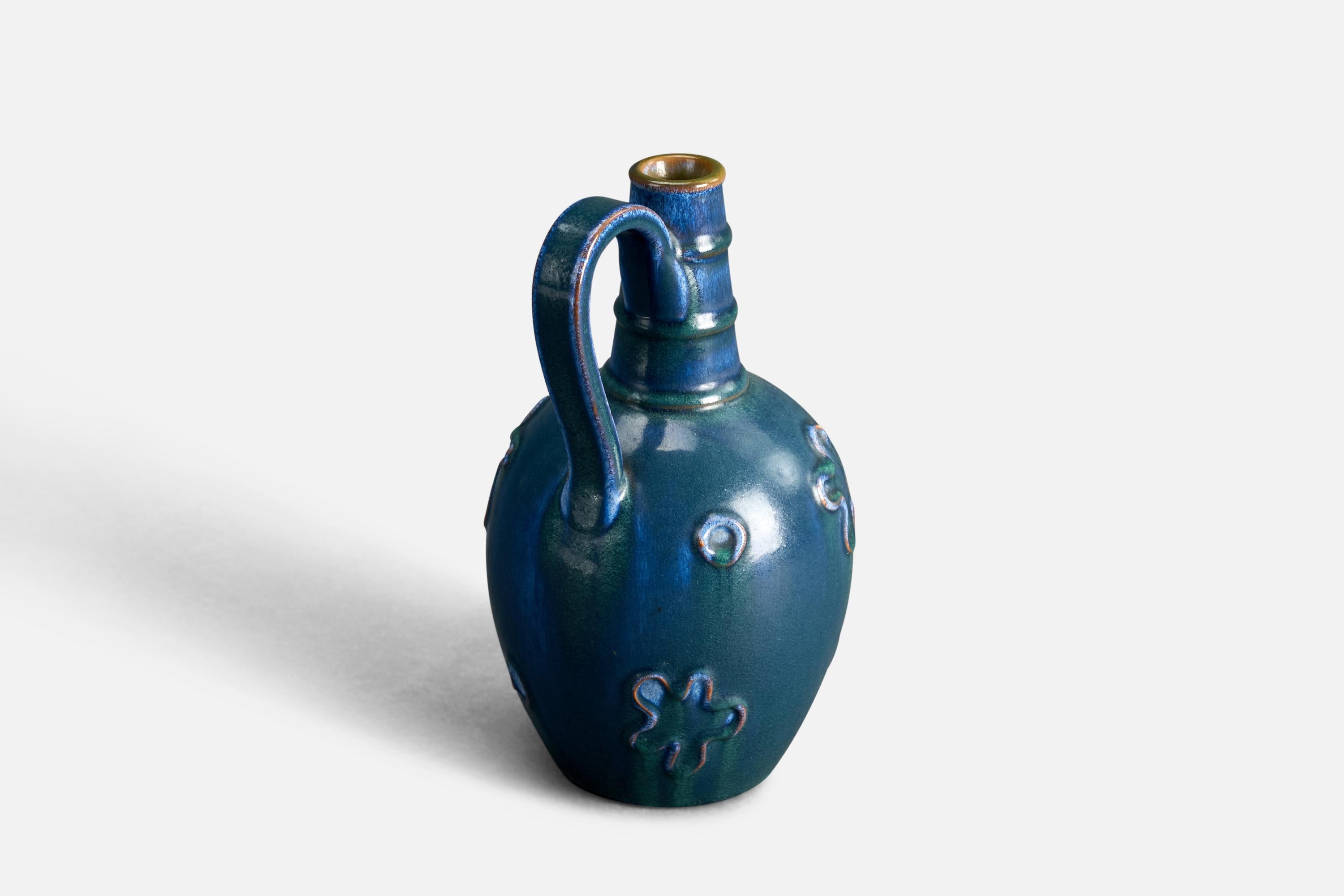 Scandinave moderne Nittsjö, Vase, faïence émaillée bleue, Suède, années 1940 en vente