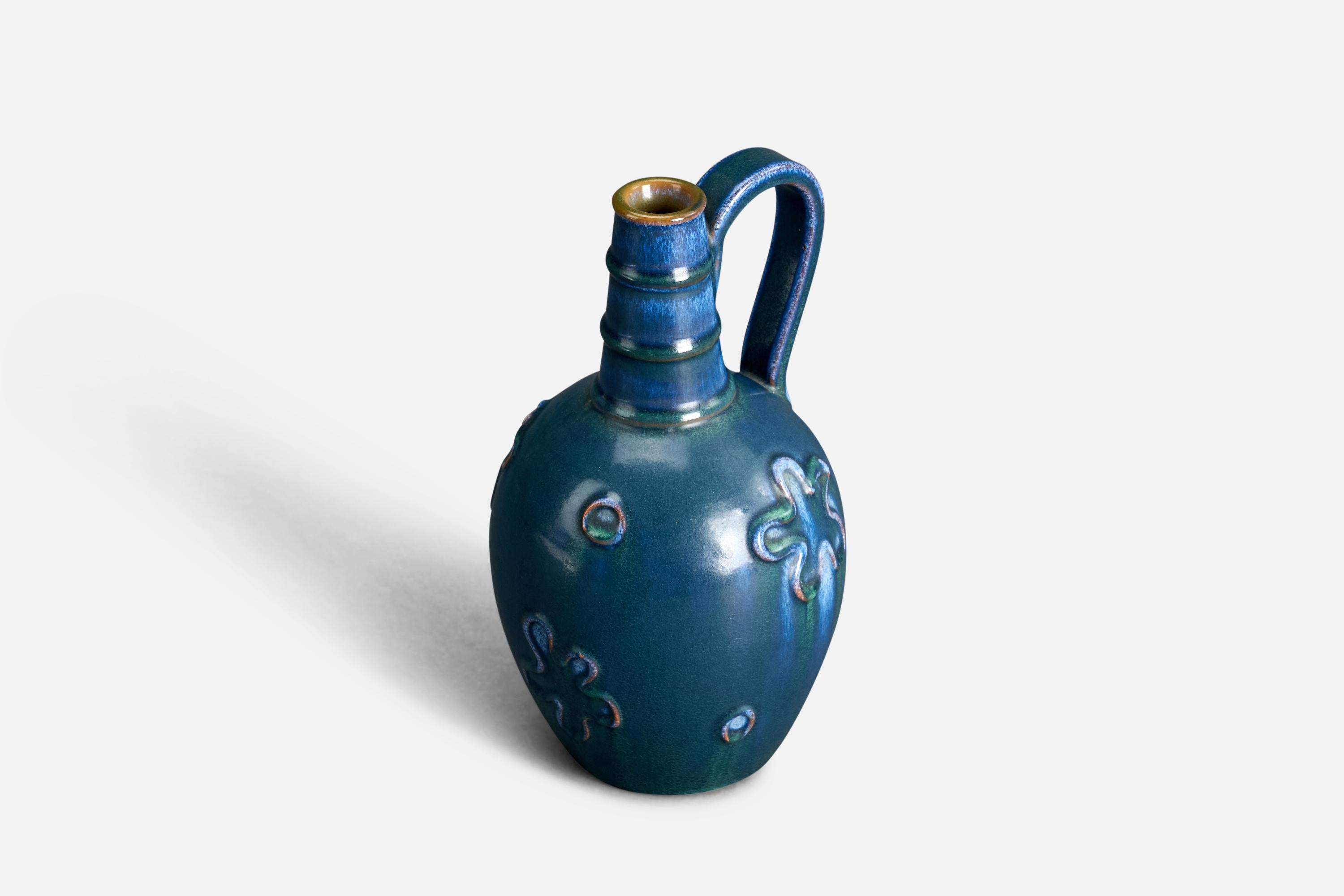 Suédois Nittsjö, Vase, faïence émaillée bleue, Suède, années 1940 en vente