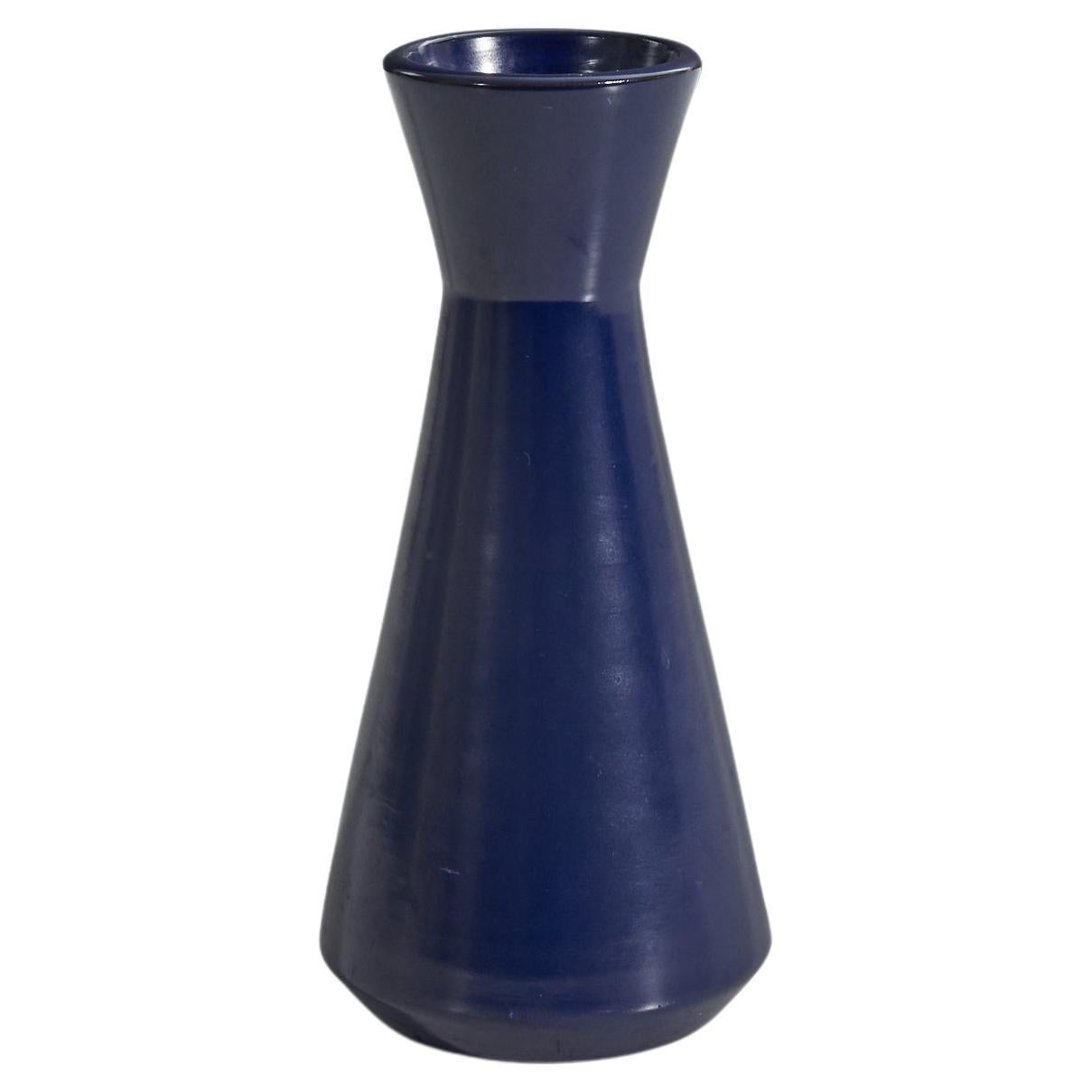Nittsjö, Vase, Blue-Glazed Earthenware, Sweden, 1940s For Sale