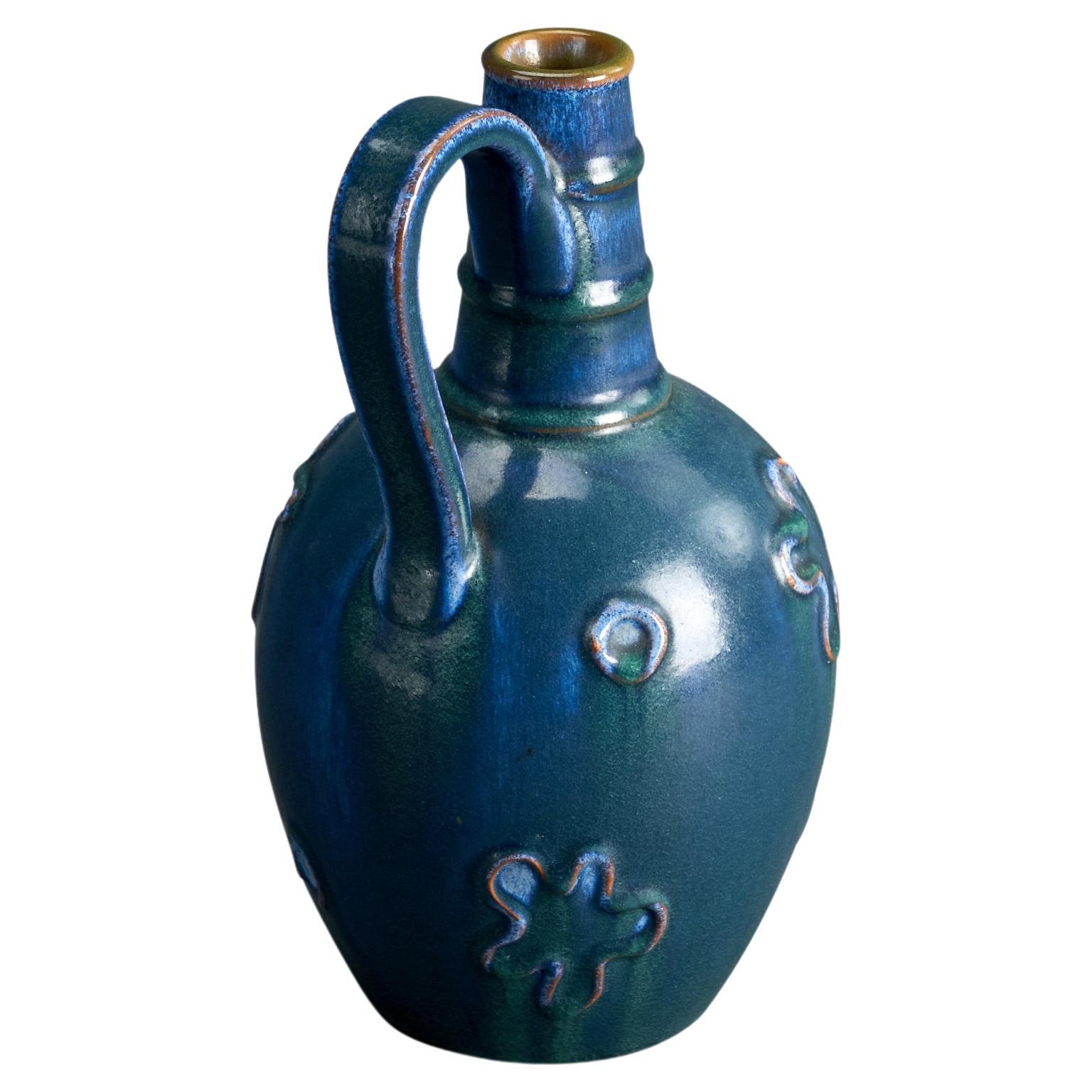 Nittsjö, Vase, Blue-Glazed Earthenware, Sweden, 1940s For Sale