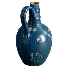 Nittsjö, Vase, faïence émaillée bleue, Suède, années 1940