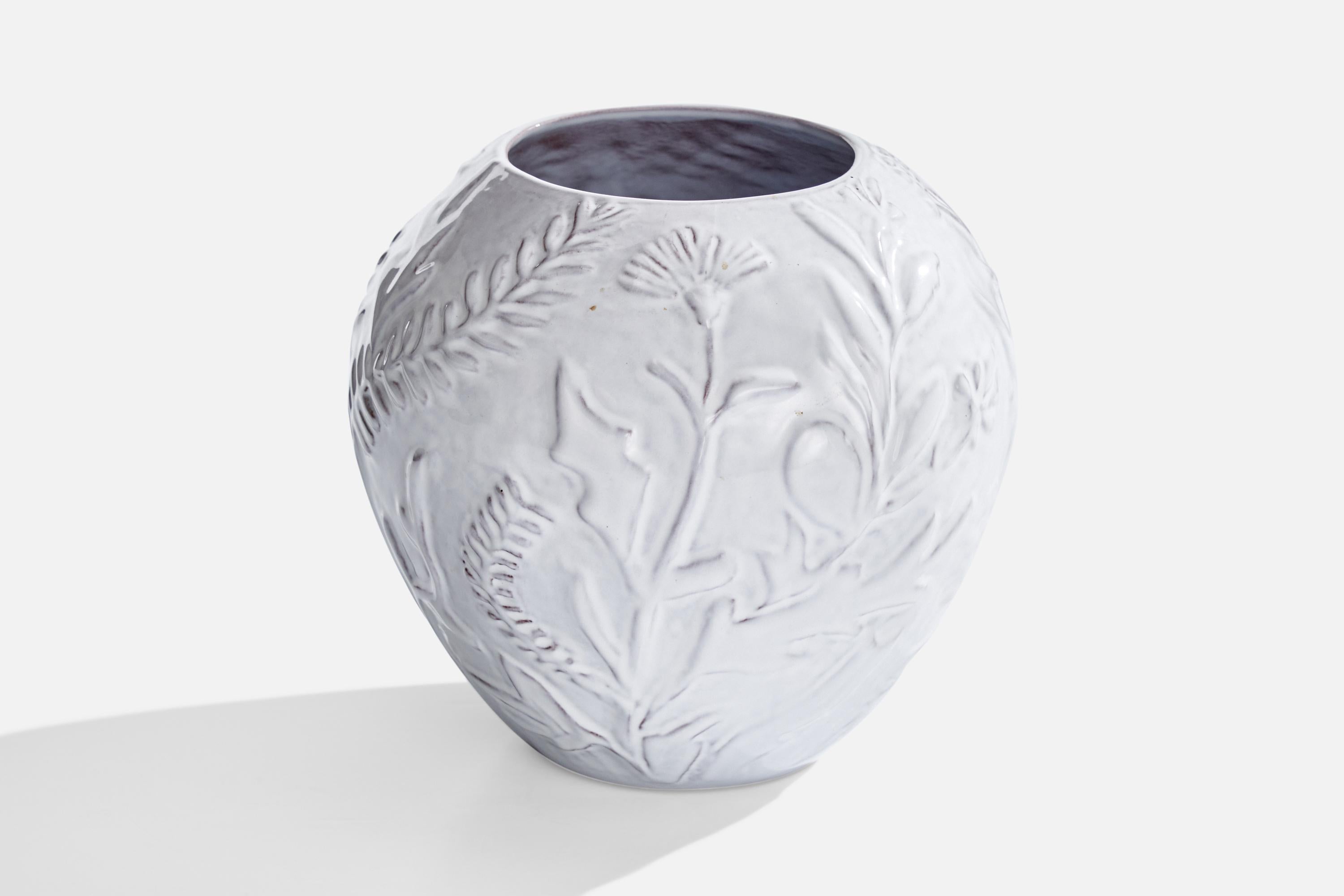 A white-glazed ceramic vase designed and produced by Nittsjö, Sweden, 1930s.