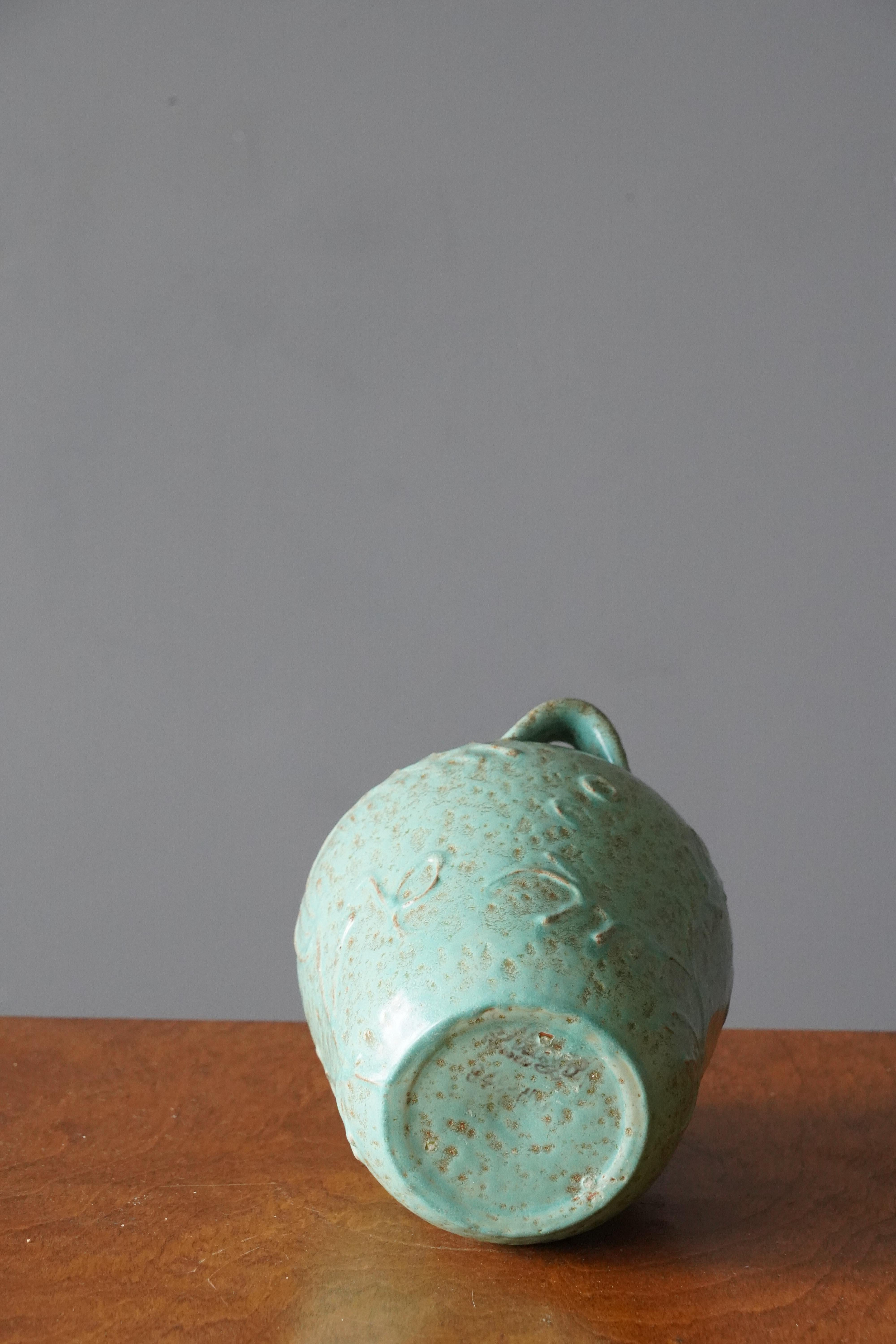 Nittsjö, Vase, Green Brown Glazed Earthenware, Sweden, 1940s In Good Condition In High Point, NC